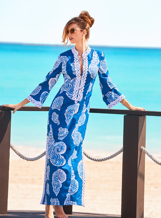 Shealyn Stretch Maxi Caftan in  Barton Blue Shell Of A Good Time Oversized