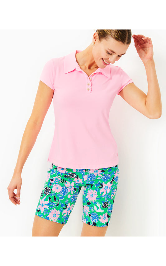 UPF 50+ Luxletic Frida Scallop Polo Top in Conch Shell Pink