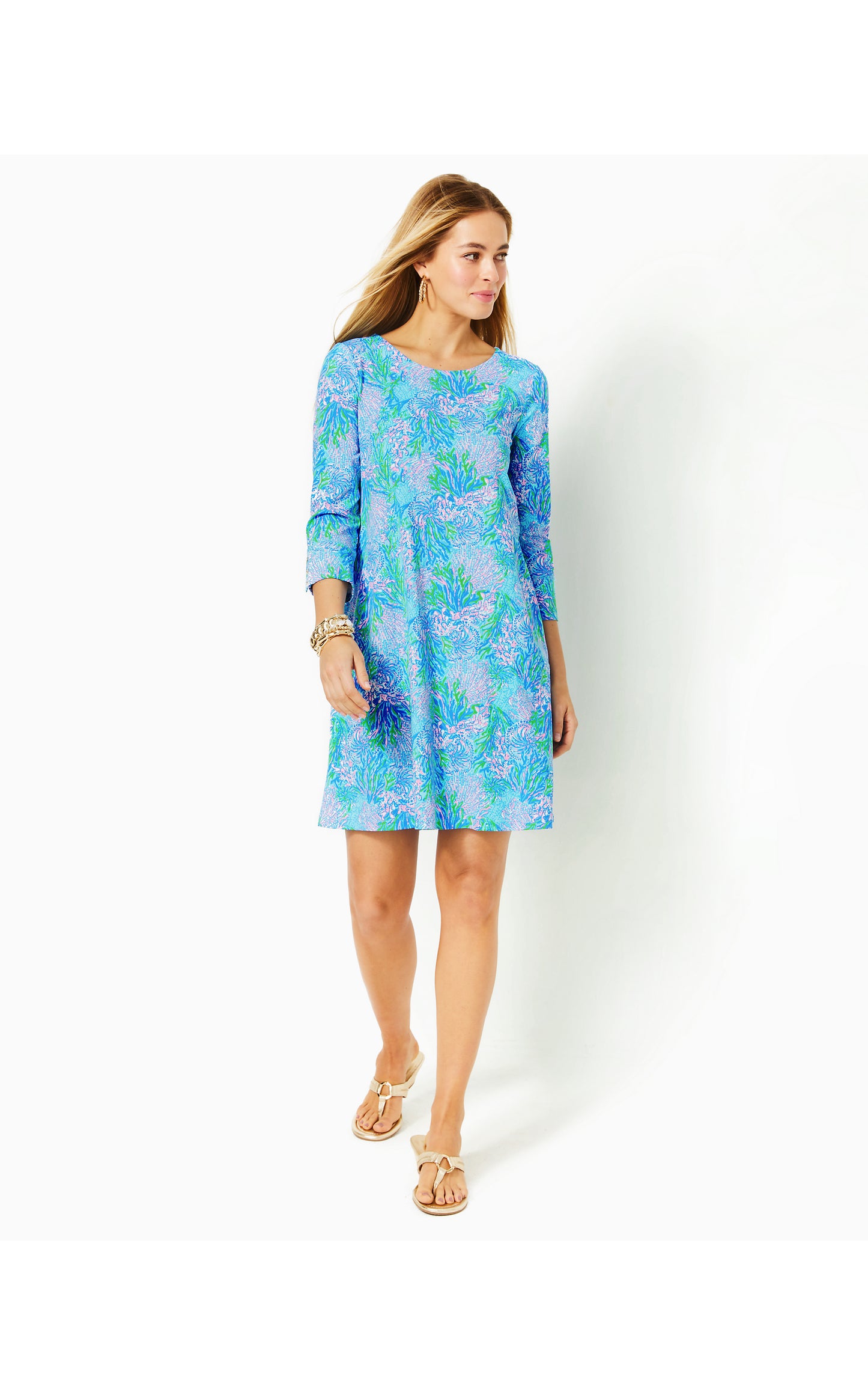 UPF 50+ Solia Chillylilly Dress in Las Olas Aqua Strong Current Sea