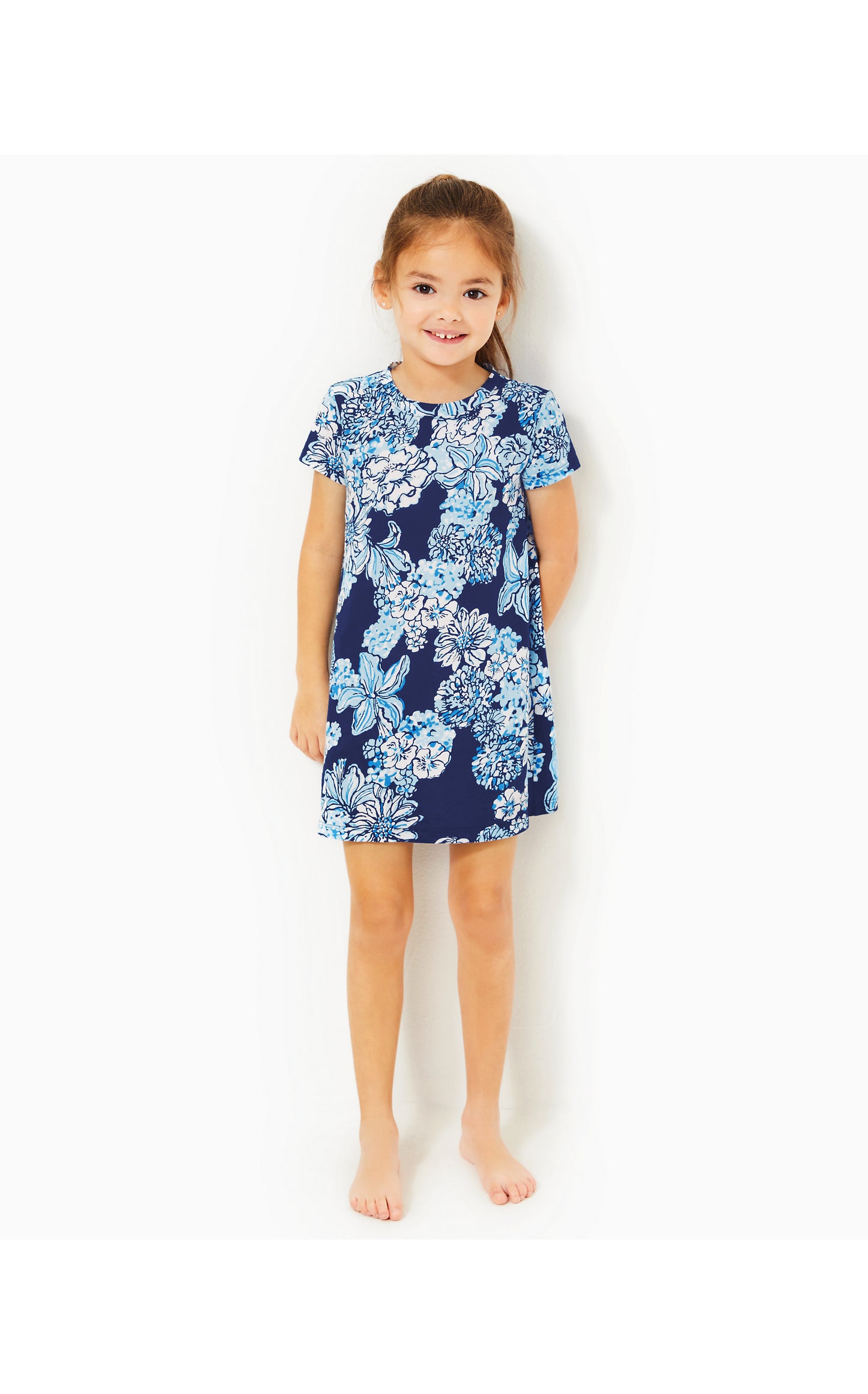 Girls Mini Cody Cotton Dress in Low Tide Navy Bouquet All Day