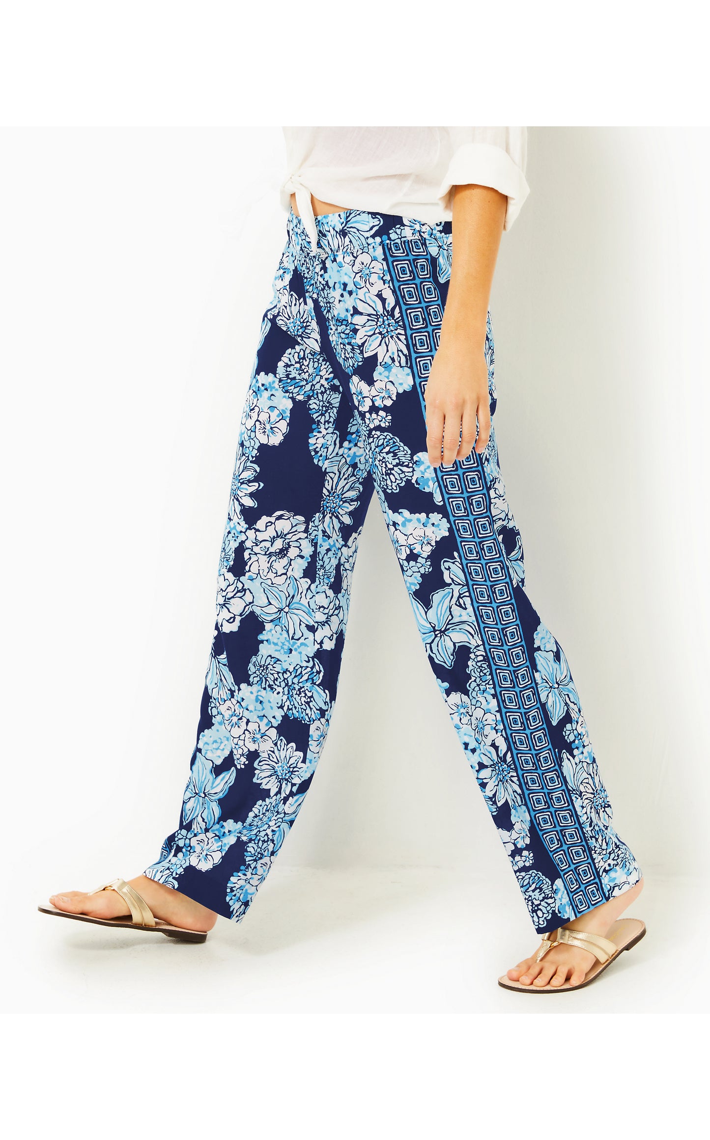 Bal Harbour Palazzo Pant in Low Tide Navy Bouquet All Day Engineered