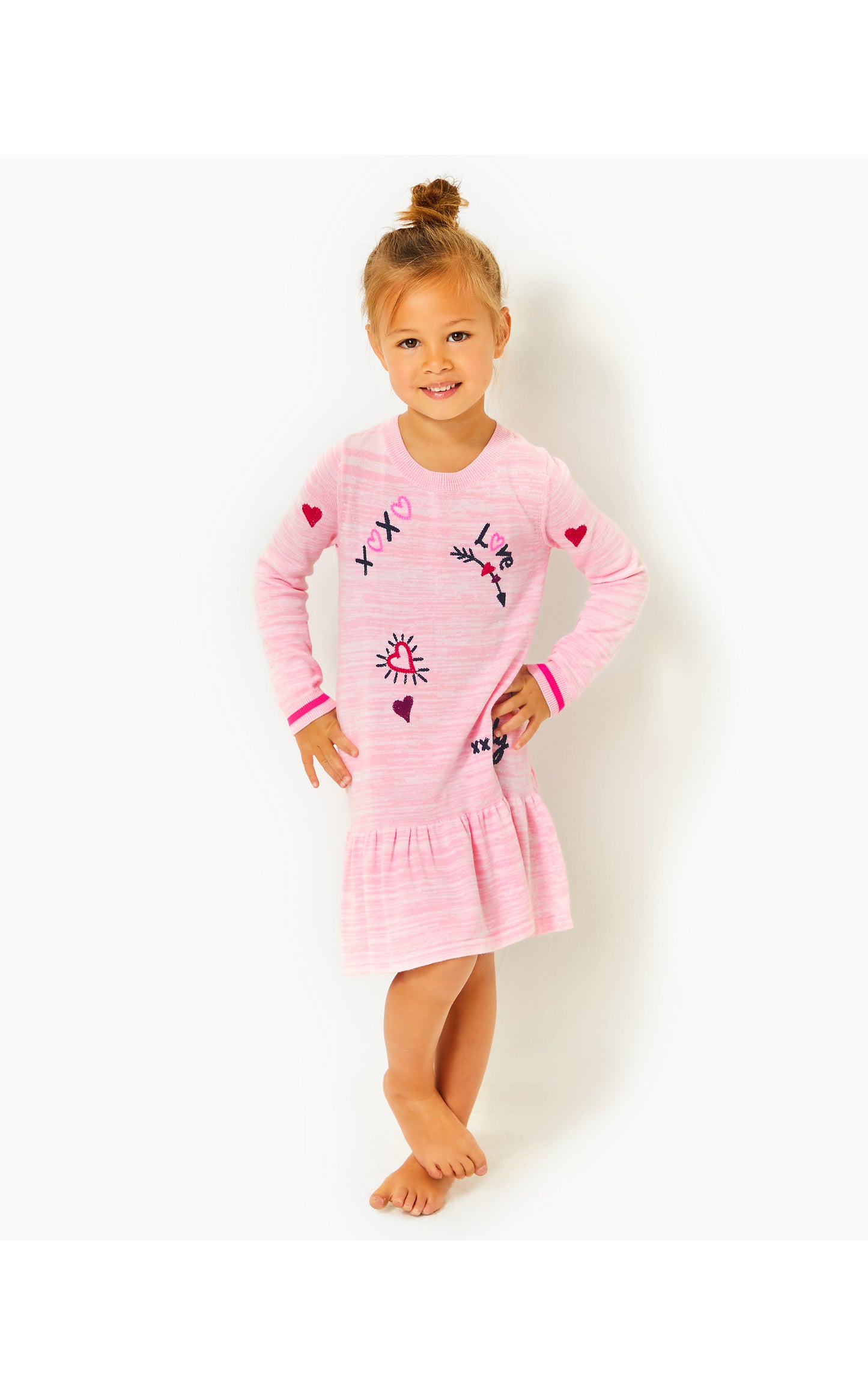 Hani Sweater Dress in Heathered Peony Pink Valentine Embroidery