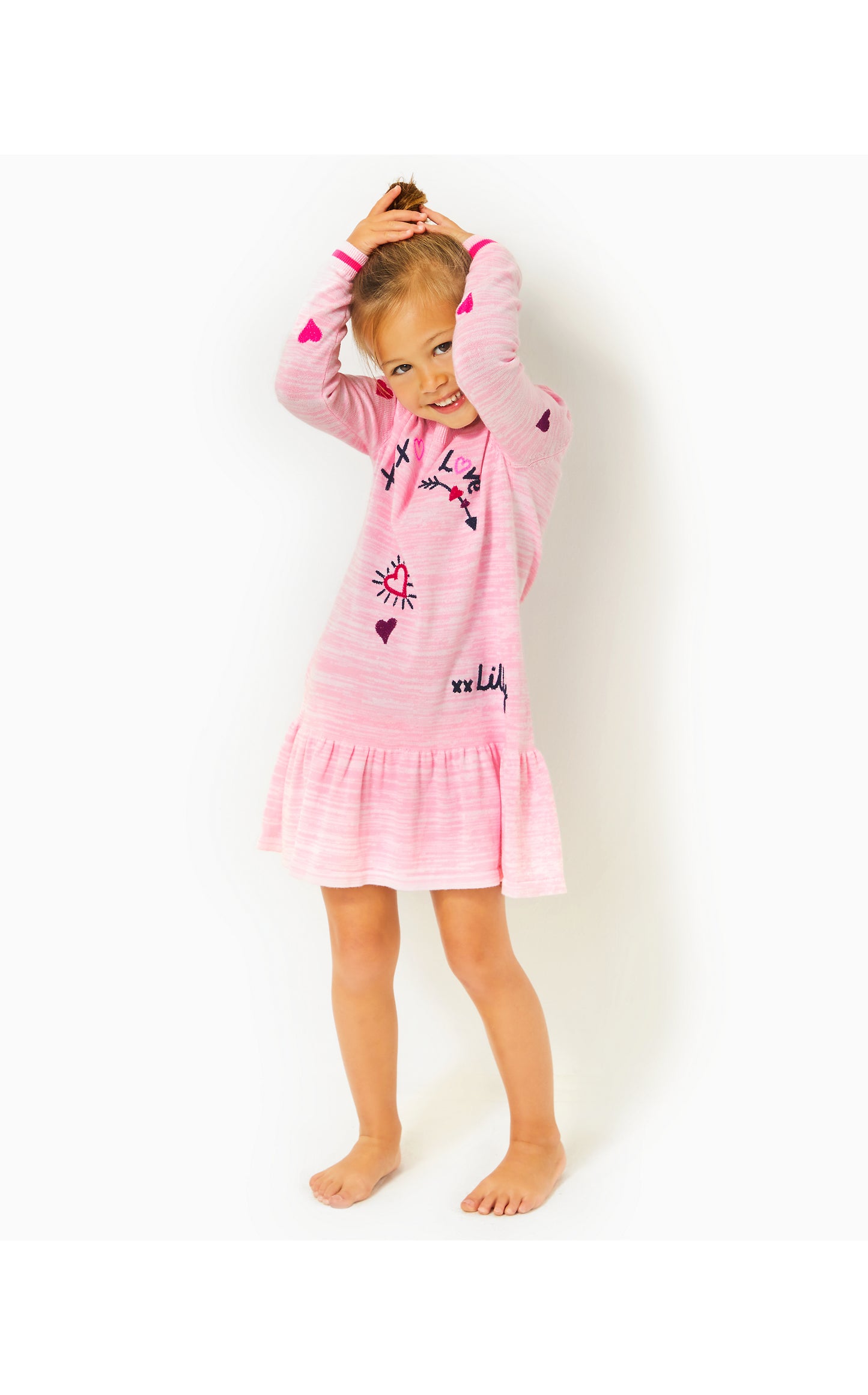 Hani Sweater Dress in Heathered Peony Pink Valentine Embroidery