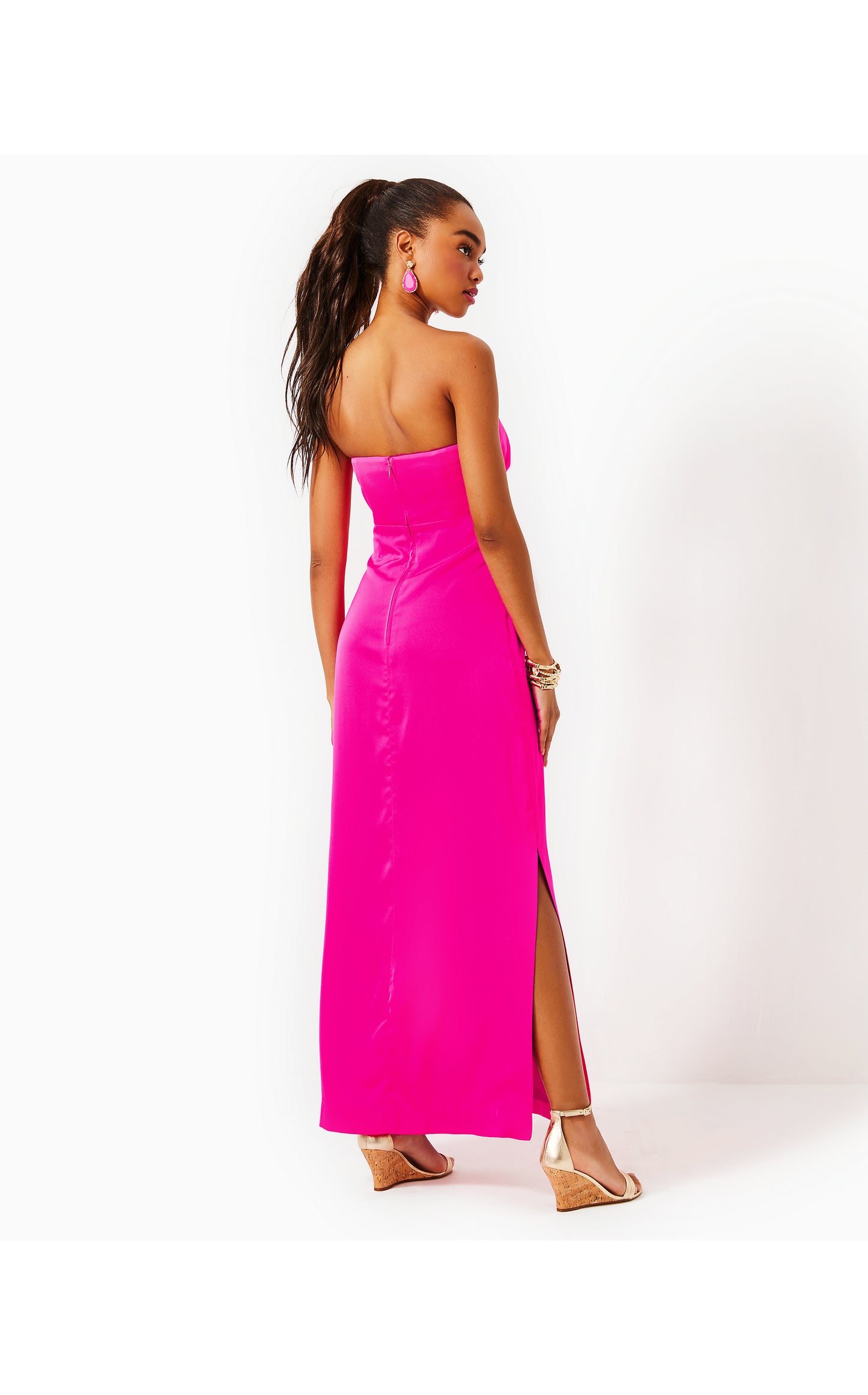 Carlynn Satin Maxi Bow Dress in Pink Palms