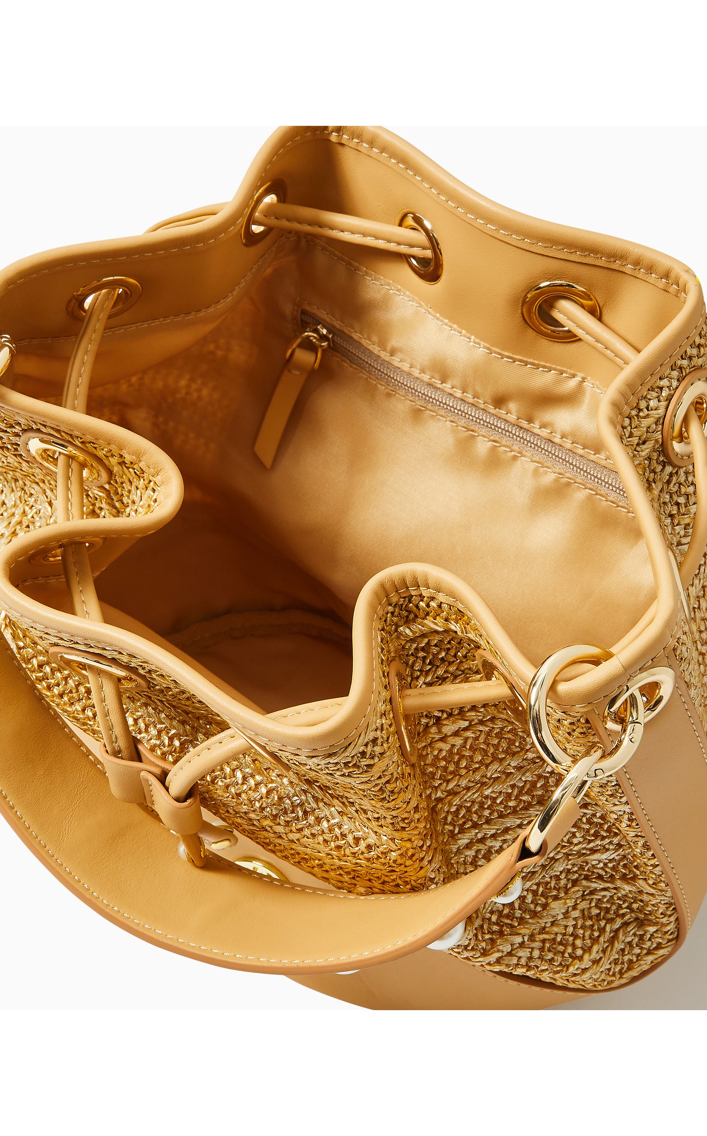 Arly Straw Bucket Bag in Gold Metallic