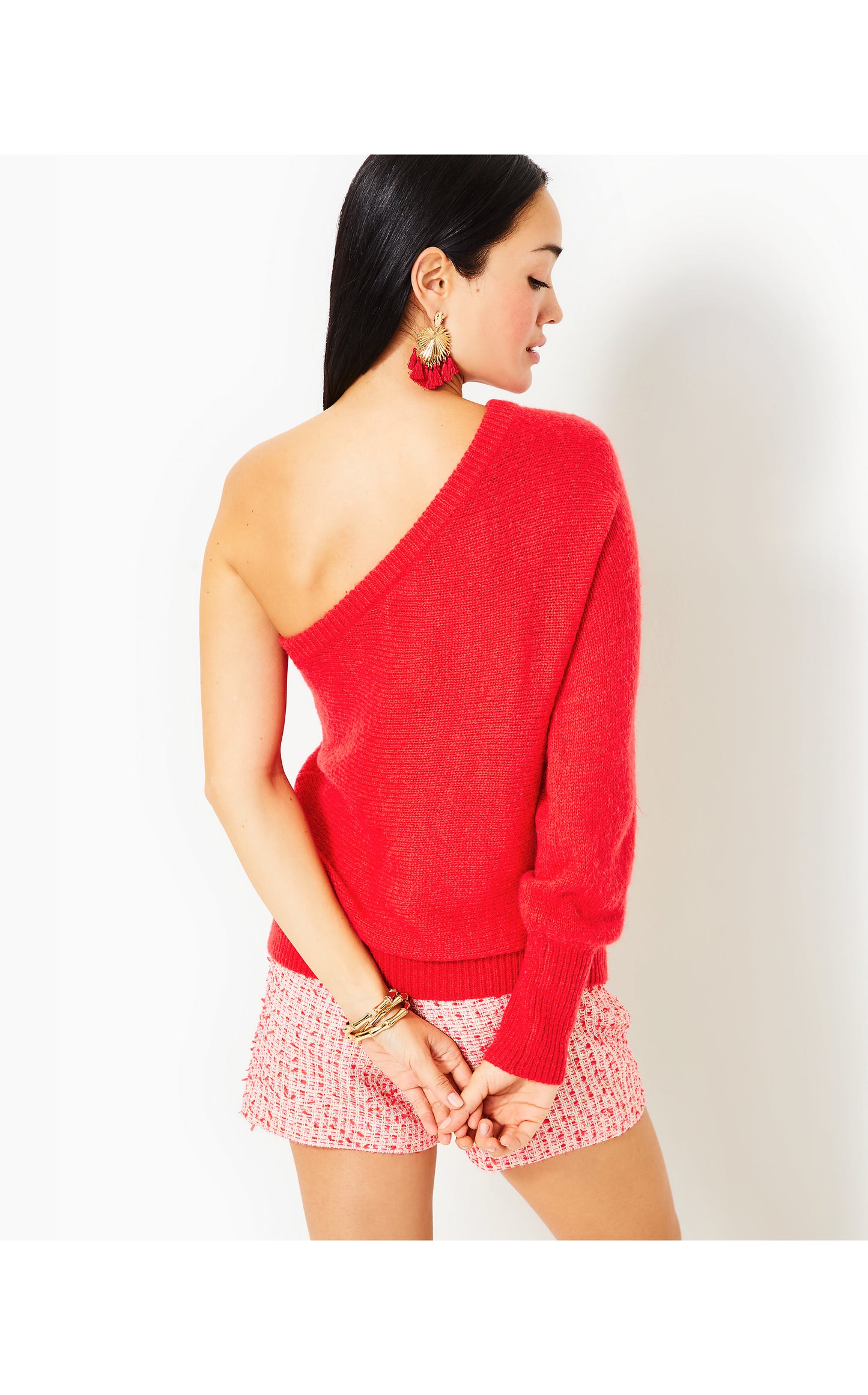 Maura One-Shoulder Sweater in Amaryllis Red