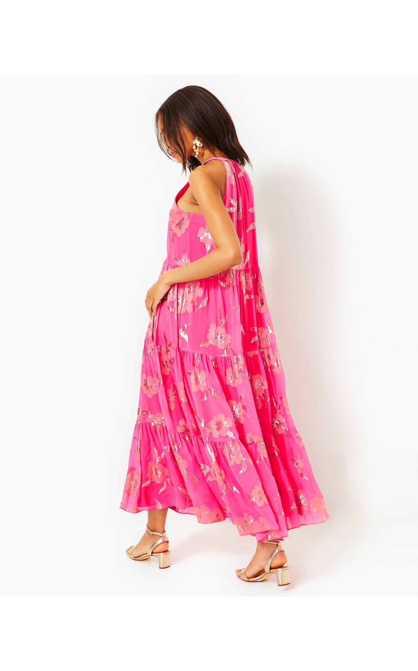 Beccalyn Halter Maxi Dress in Roxie Pink Anniversary Silk Clip