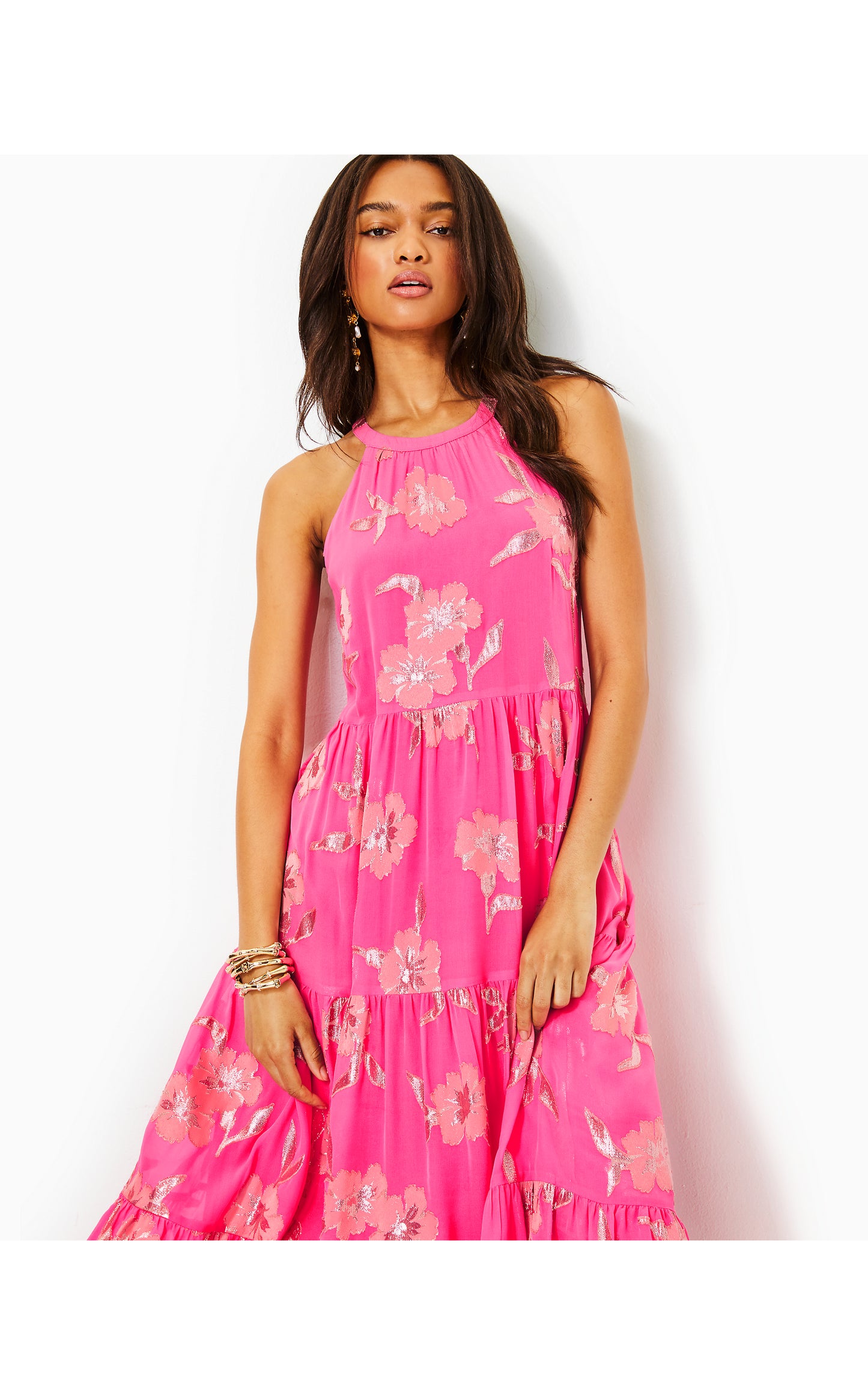 Beccalyn Halter Maxi Dress in Roxie Pink Anniversary Silk Clip