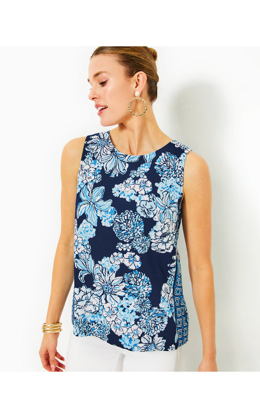 Iona Sleeveless Top in Low Tide Navy Bouquet All Day Engineered