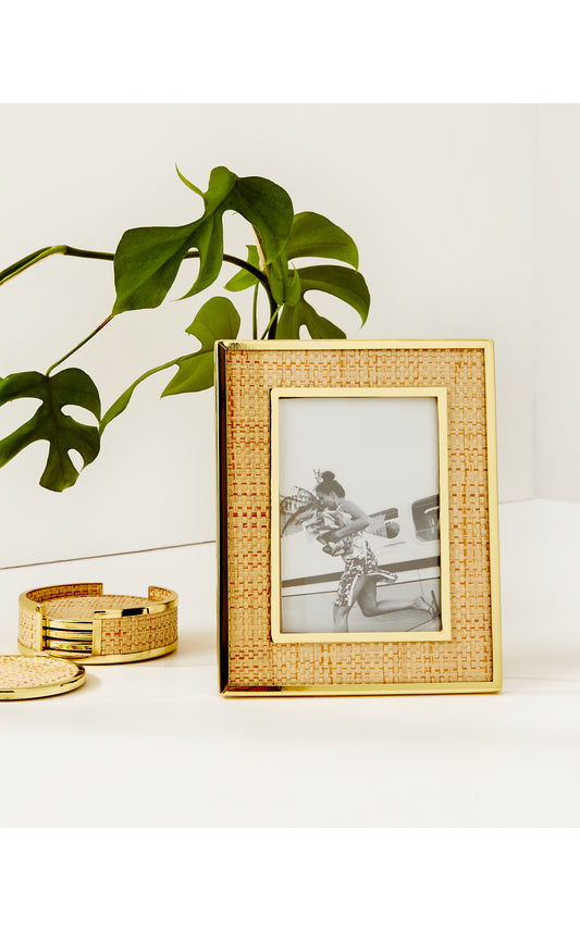 Gold Metal and Raffia Frame in Natural