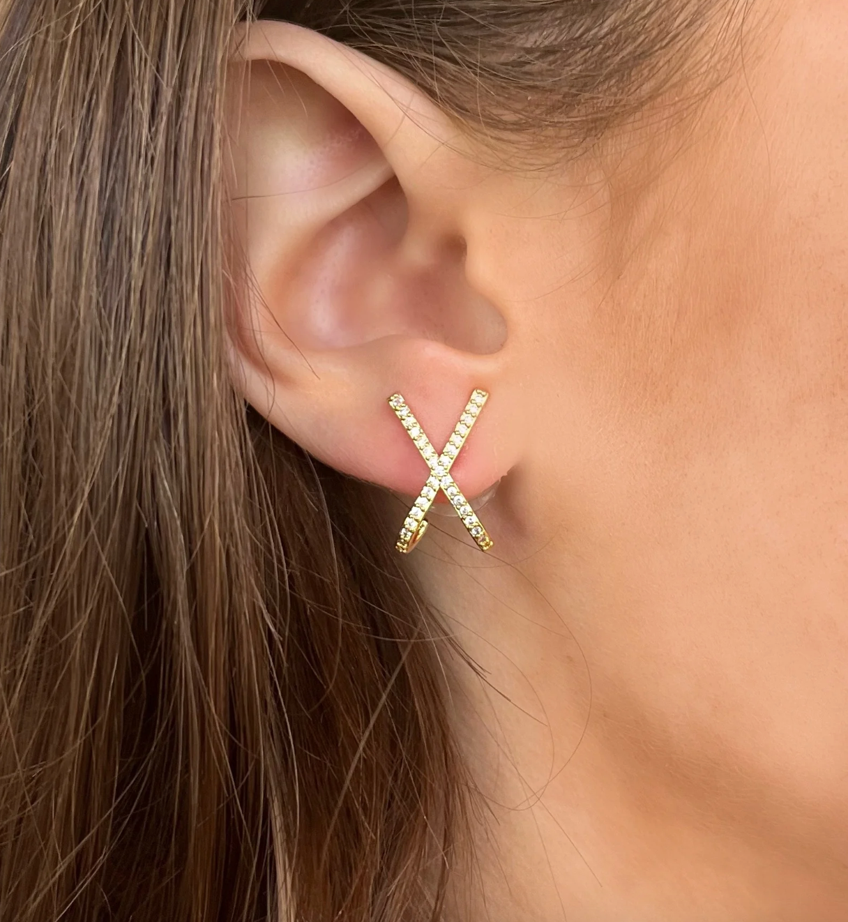Pave Criss Cross Stud Earrings in Gold