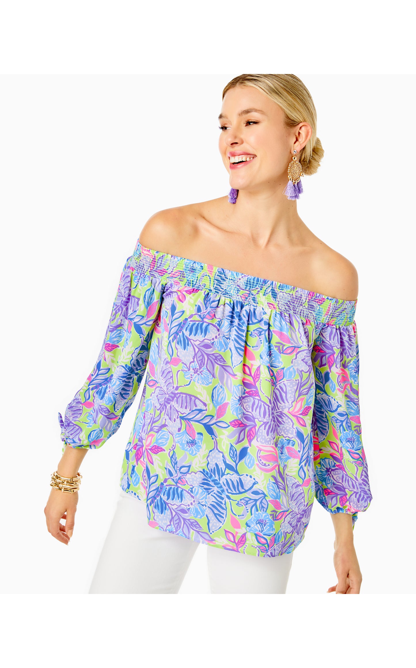 Maryellen Off-The-Shoulder Top in Dew Drop Stay Fly
